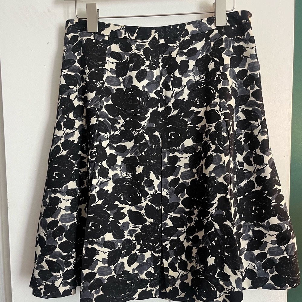 J. Crew Black and White Floral A-Line Skirt